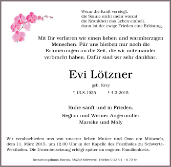 Traueranzeige von Evi Lötzner von Tageszeitung