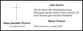 Traueranzeige von Hans-Joachim Welwei von Tageszeitung