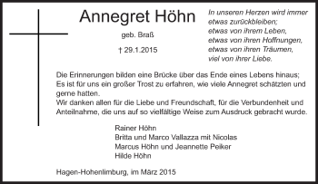 Traueranzeige von Annegret Höhn von Tageszeitung