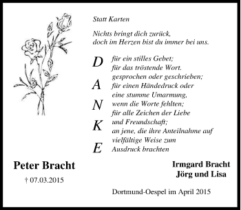 Traueranzeige von Peter Bracht von Tageszeitung