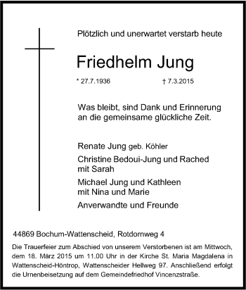 Traueranzeige von Friedhelm Jung von Tageszeitung