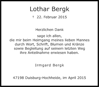 Traueranzeige von Lothar Bergk von Tageszeitung