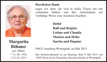 Traueranzeige von Margarita Böhmer von Tageszeitung