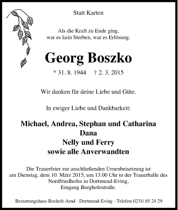 Traueranzeige von Georg Boszko von Tageszeitung