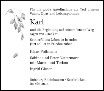 Traueranzeige von Karl Pollmann von Tageszeitung