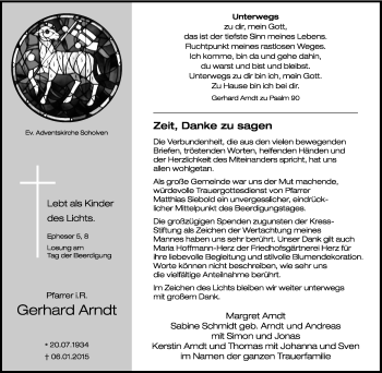 Traueranzeige von Gerhard Arndt von Tageszeitung
