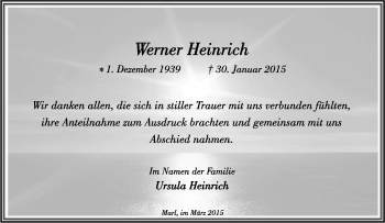 Traueranzeige von Werner Heinrich von Tageszeitung