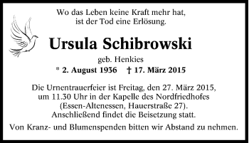 Traueranzeige von Ursula Schibrowski von Tageszeitung