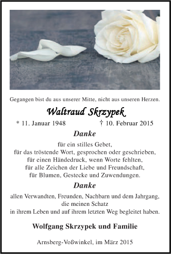 Traueranzeige von Waltraud Skrzypek von Tageszeitung