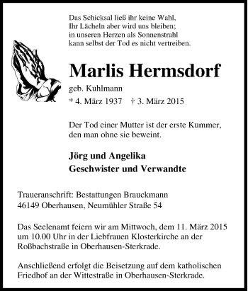 Traueranzeige von Marlis Hermsdorf von Tageszeitung