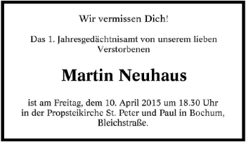 Traueranzeige von Martin Neuhaus von Tageszeitung
