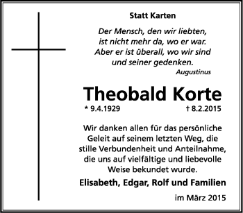 Traueranzeige von Theobald Korte von Tageszeitung