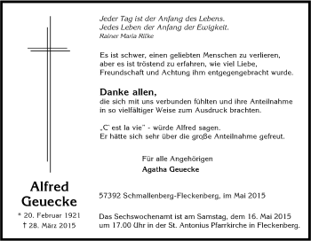 Traueranzeige von Alfred Geuecke von Tageszeitung