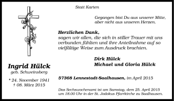 Traueranzeige von Ingrid Hülck von Tageszeitung