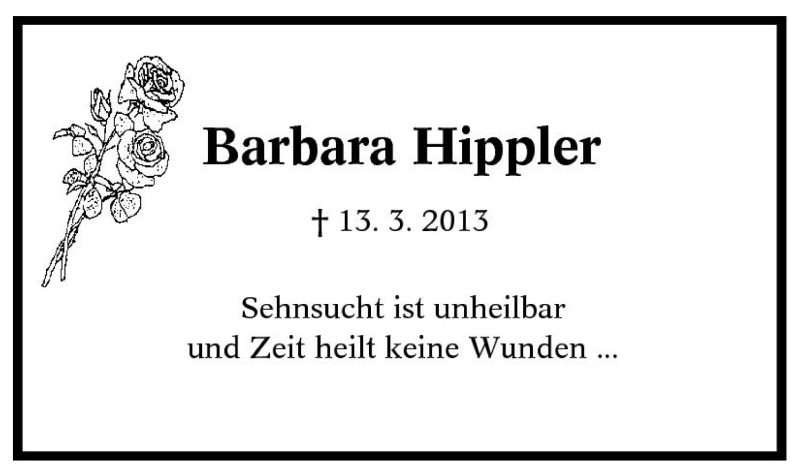  Traueranzeige für Barbara Hippler vom 13.03.2015 aus Tageszeitung
