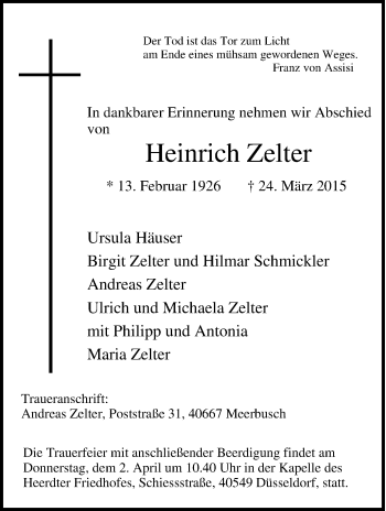 Traueranzeige von Heinrich Zelter von Tageszeitung