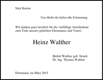 Traueranzeige von Heinz Walther von Tageszeitung