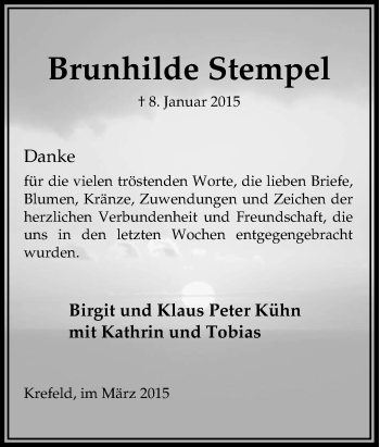 Traueranzeige von Brunhilde Stempel von Tageszeitung