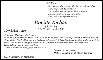 Traueranzeige von Brigitte Richter von Tageszeitung