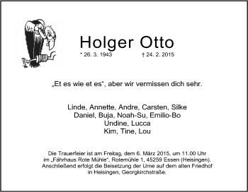 Traueranzeige von Hoger Otto von Tageszeitung