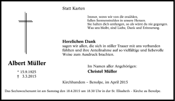 Traueranzeige von Albert Müller von Tageszeitung