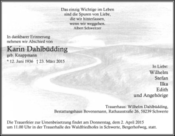 Traueranzeige von Karin Dahlbüdding von Tageszeitung