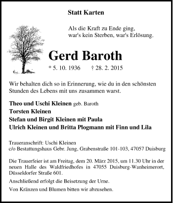 Traueranzeige von Gerd Baroth von Tageszeitung