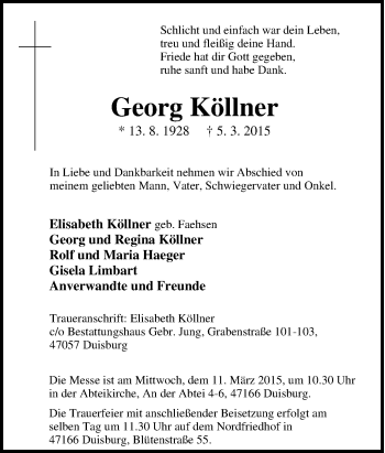 Traueranzeige von Georg Köllner von Tageszeitung