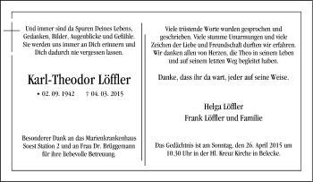 Traueranzeige von Karl-Theodor Löffler von Tageszeitung