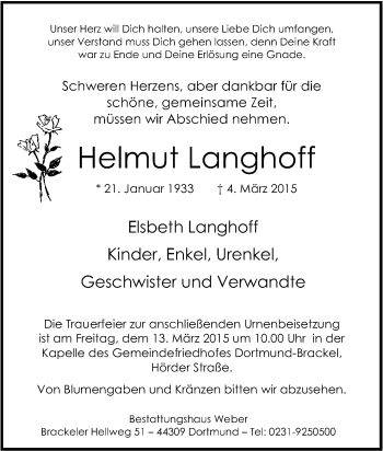Traueranzeige von Helmut Langhoff von Tageszeitung