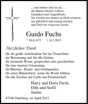 Traueranzeige von Guido Fuchs von Tageszeitung