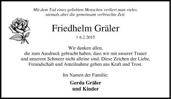 Traueranzeige von Friedhelm Gräler von Tageszeitung