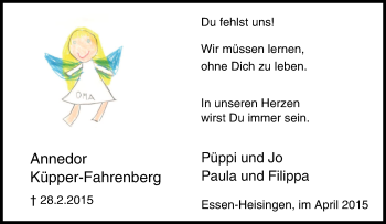 Traueranzeige von Annedor Küpper-Fahrenberg von Tageszeitung