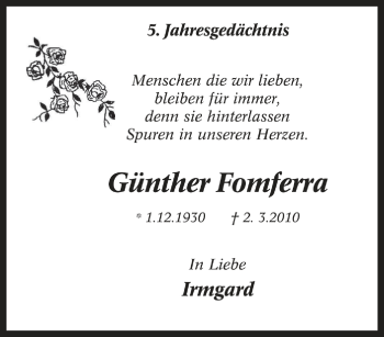Traueranzeige von Günther Fomferra von Tageszeitung