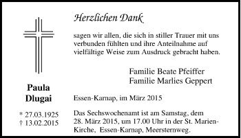 Traueranzeige von Paula Dlugai von Tageszeitung