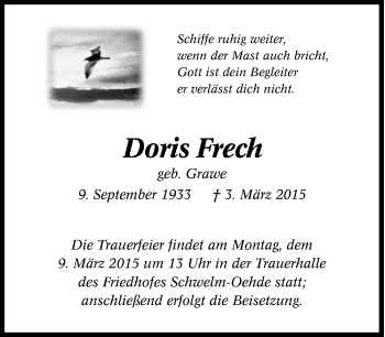 Traueranzeige von Doris Frech von Tageszeitung