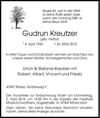Traueranzeige von Gudrun Kreutzer von Tageszeitung