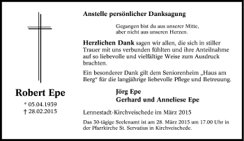 Traueranzeige von Robert Epe von Tageszeitung