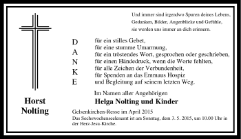 Traueranzeige von Horst Nolting von Tageszeitung