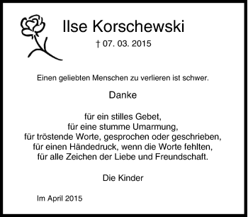 Traueranzeige von Ilse Korschewski von Tageszeitung