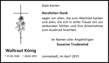 Traueranzeige von Waltraut König von Tageszeitung