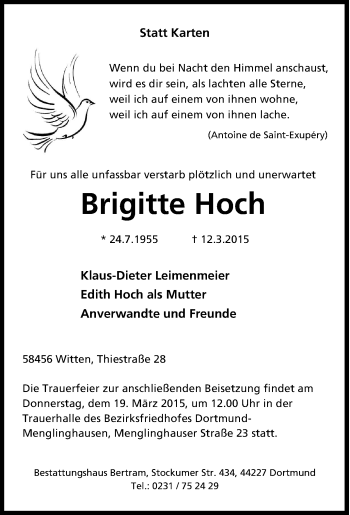 Traueranzeige von Brigitte Hoch von Tageszeitung