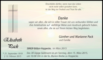 Traueranzeige von Elisabeth Pack von Tageszeitung