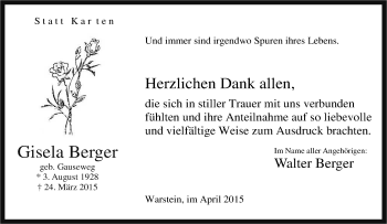 Traueranzeige von Gisela Berger von Tageszeitung