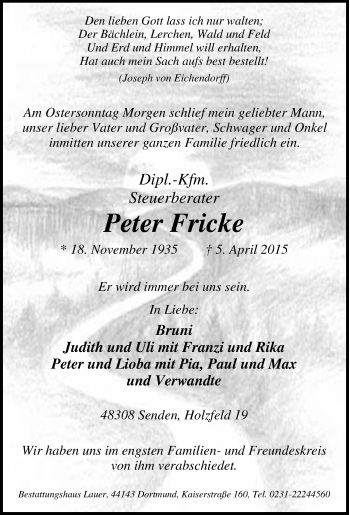 Traueranzeige von Peter Fricke von Tageszeitung