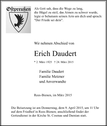 Traueranzeige von Erich Dautert von Tageszeitung