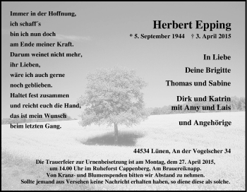 Traueranzeige von Herbert Epping von Tageszeitung