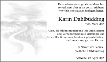 Traueranzeige von Karin Dahlbüdding von Tageszeitung