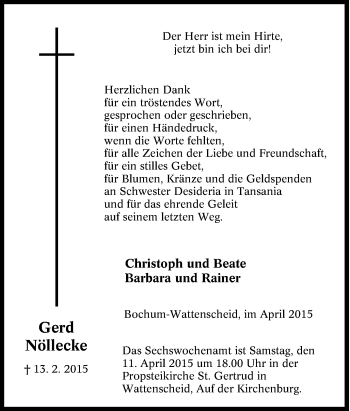 Traueranzeige von Gerd Nöllecke von Tageszeitung