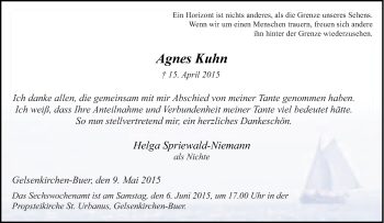 Traueranzeige von Agnes Kuhn von Tageszeitung